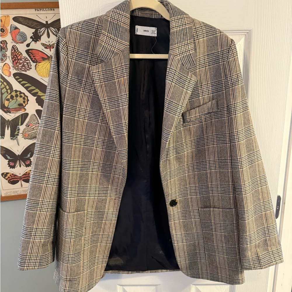 Mango Classic Wool Blend Plaid Blazer